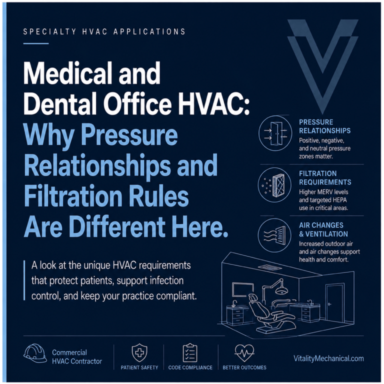 Medical and Dental Office HVAC: Why Pressure Relationships and Filtration Rules Are Different Here — Vitality Mechanical commercial HVAC