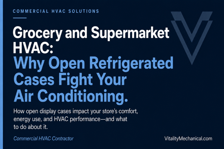 Grocery and Supermarket HVAC: Why Open Refrigerated Cases Fight Your Air Conditioning — Vitality Mechanical commercial HVAC